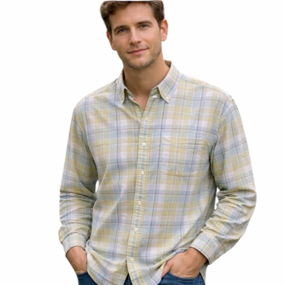 LL Bean Men’s Green Plaid Button Down Shirt Size L Outdoor Preppy Lightweight